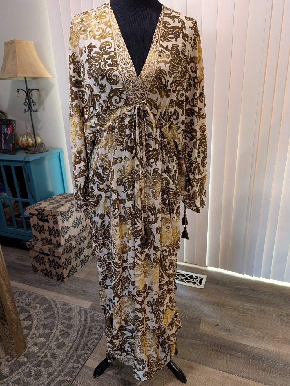 Karma Highway Kaftan Cream Gold and Brown